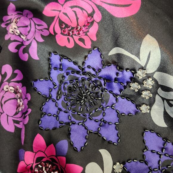 Vintage Guess Jeans Stretch Beaded Satin Dress w Velvet Trim - Picture 7 of 7